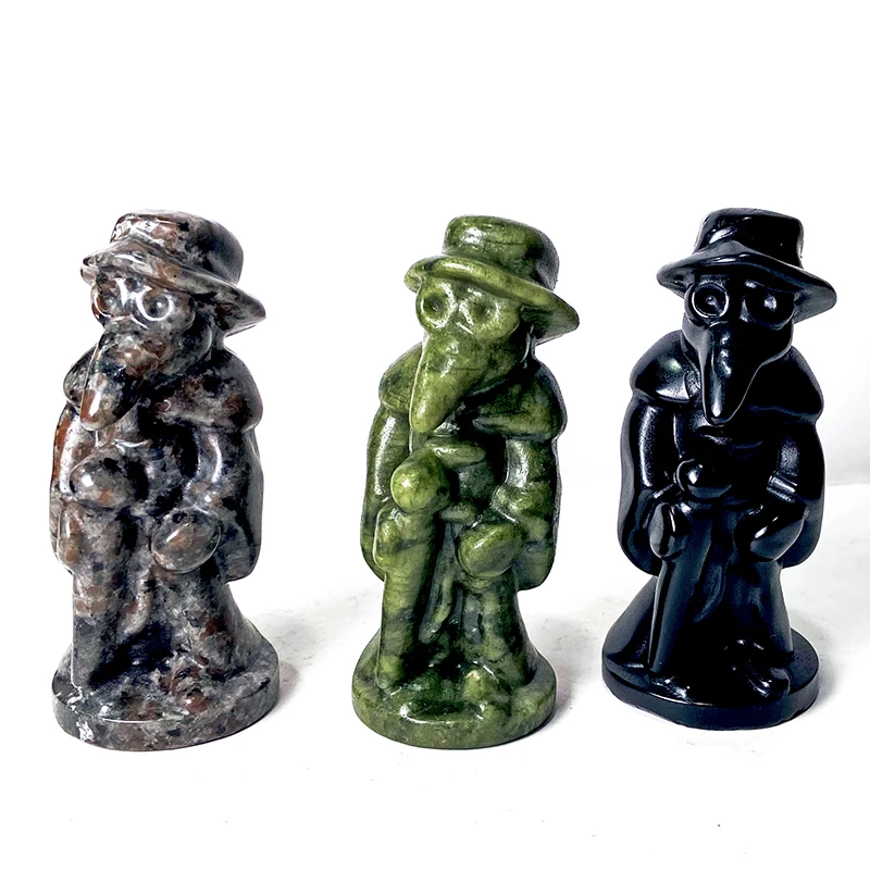 Wholesale Crystal Carving Obsidian Reaven Man Hand Carved Crystal Yooperlite Plague Doctor Death Carvings For Halloween