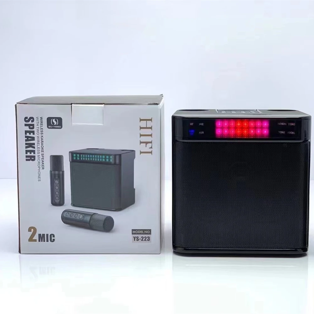 2023 new arrival Subwoofer Wireless Speakers YS223 With Dual Microphones LED Light Portable Outdoor Heavy Bass Speaker Karaoke