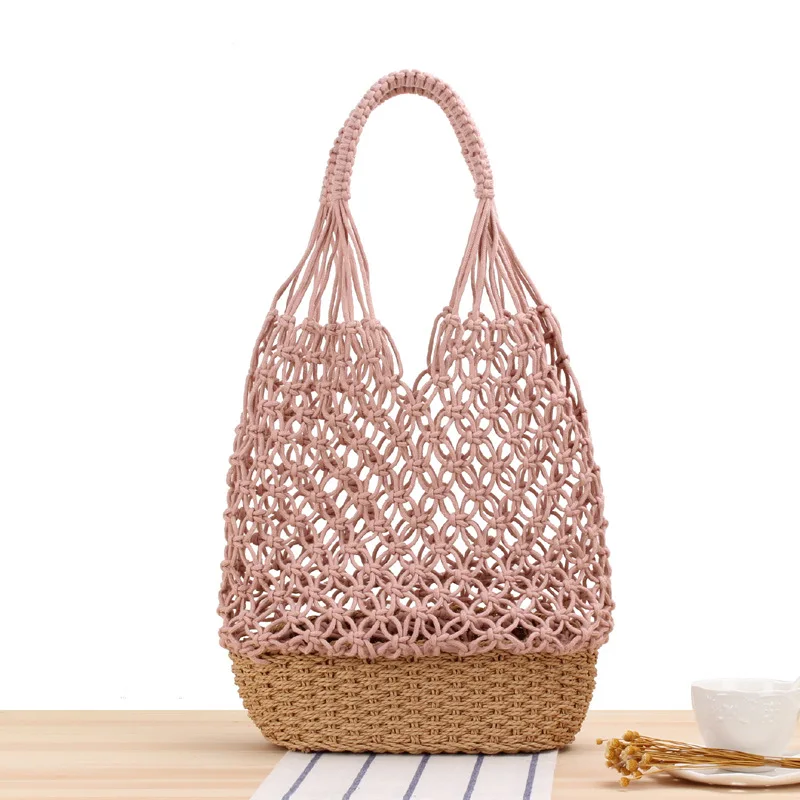 Fashion Popular Women Hand-woven Cotton Crochet Summer Beach Bag Handmade Woven Tote Shoulder Bag