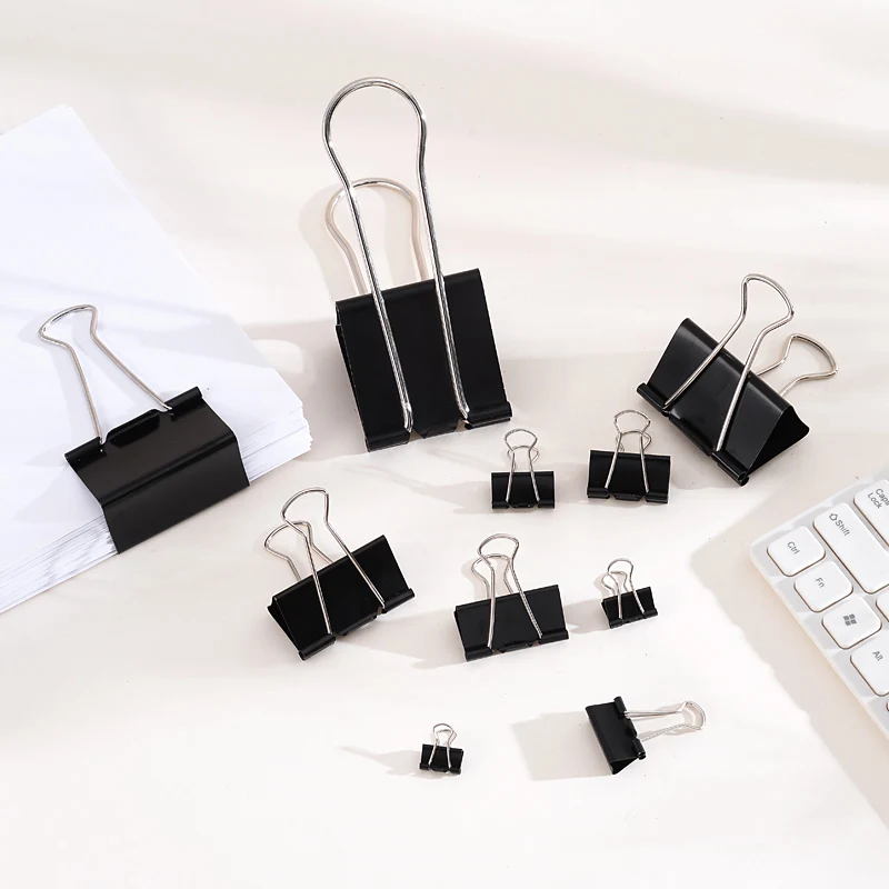 Office supplies black metal folder School Stationery Paper Document Grip Clamps Binder Clips Multiple specifications