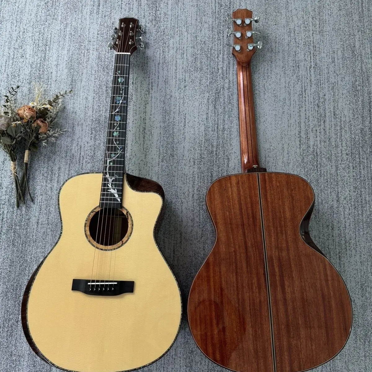 41-Inch Dreadnought  All Solid Spruce Mahogany High Quality Acoustic Guitar Handmade All-Bone High-End