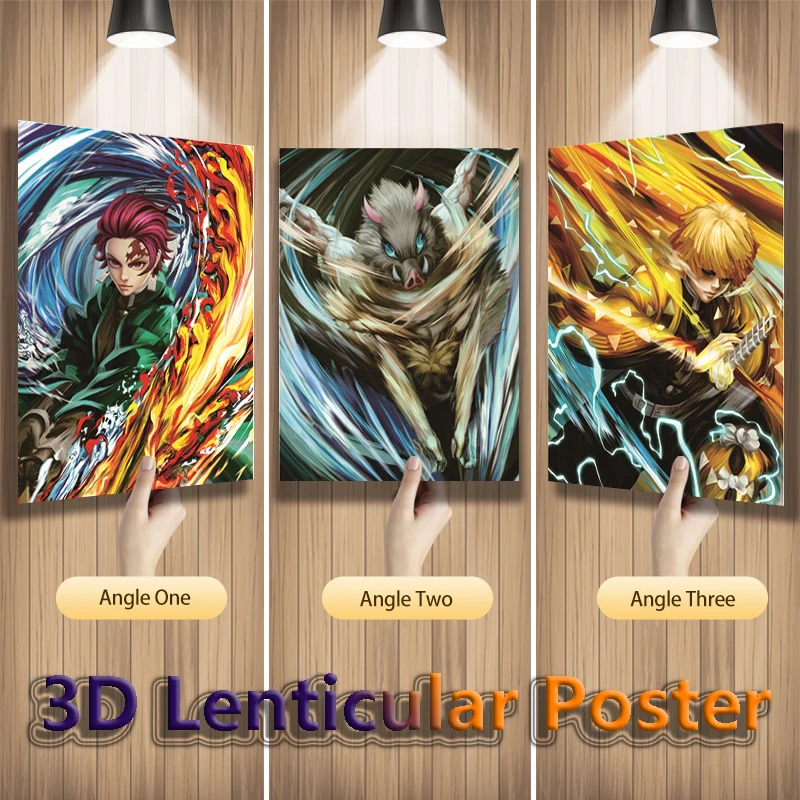 Anime Demon Slayer Tanjirou Inosuke Zenitsu Nezuko Anime 3D Lenticular Posters Art Print For Room Decor