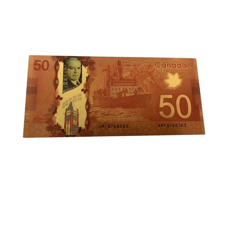 Коллекционный подарок прочная канадская валюта Cad 50 Золотая Серебряная фольга пластиковая банкнота водонепроницаемая для денег