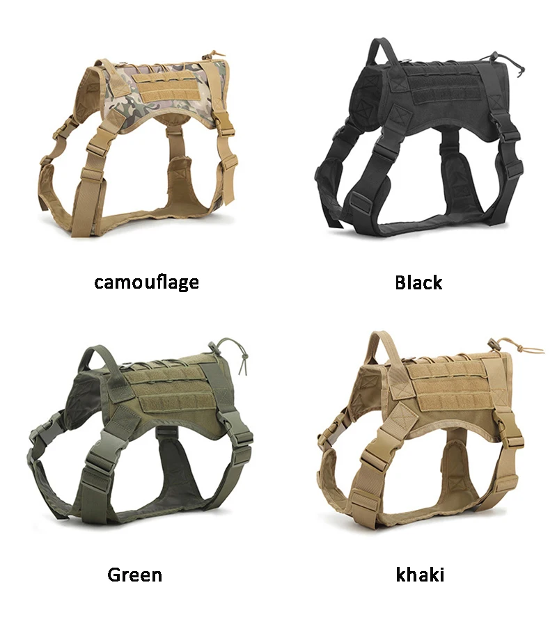 Heavy Duty Adjustable Nylon Pet Dog Collar Leash And Harness Set Strong Large Dog K9 Tactical Vest Harness Set For Dog
