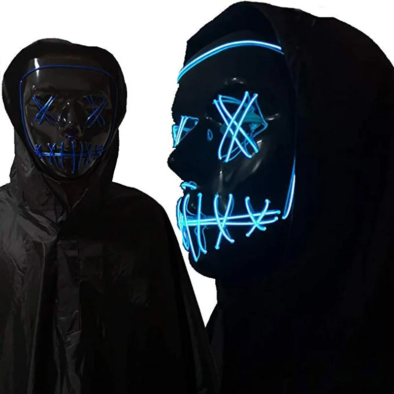 Hot ODM party customized shape neon panel wire LED glowing mask rave scary cosplay cold light up EL mask
