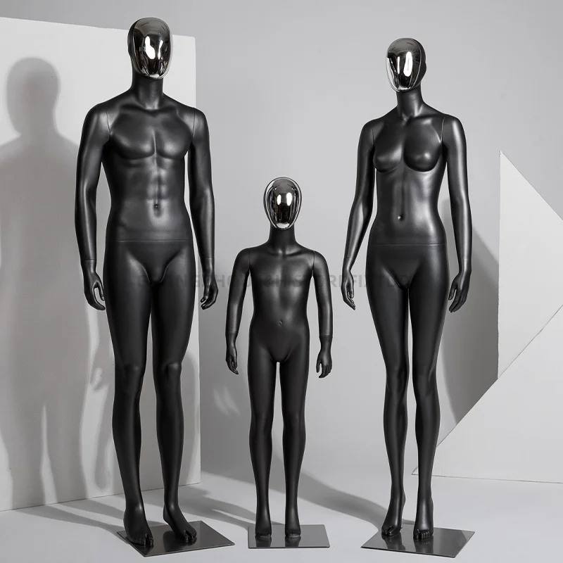 gold  and silver chrome face female full body mannequin matt black color family dummy sets teen bikini models
