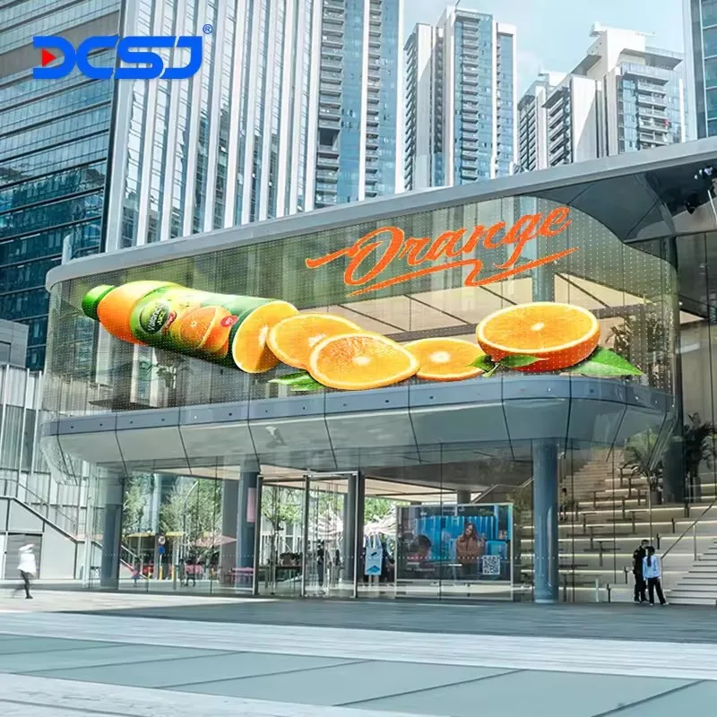 DCSJ LED Outdoor Waterproof LED Grille Display Large Advertising Video Wall High Brightness Transparent Grid Screen