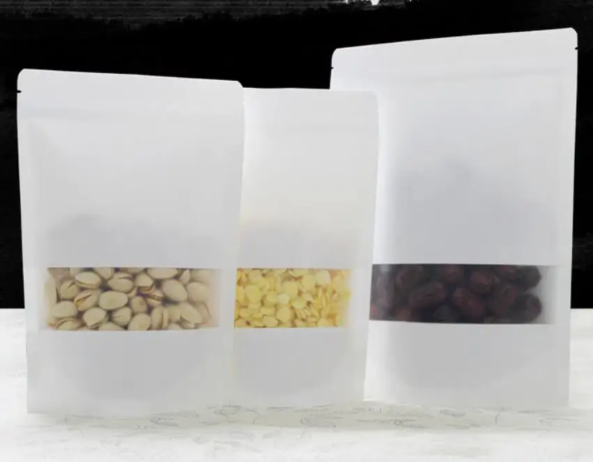 
Recyclable with window kraft paper bag with zipper for food 