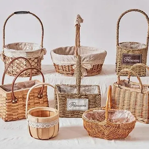 Hand-woven Wicker Purses Handbag Basket Purse Retro Summer Women Wicker Handbags Natural Storage Boxes & Bins Metal Iron Single