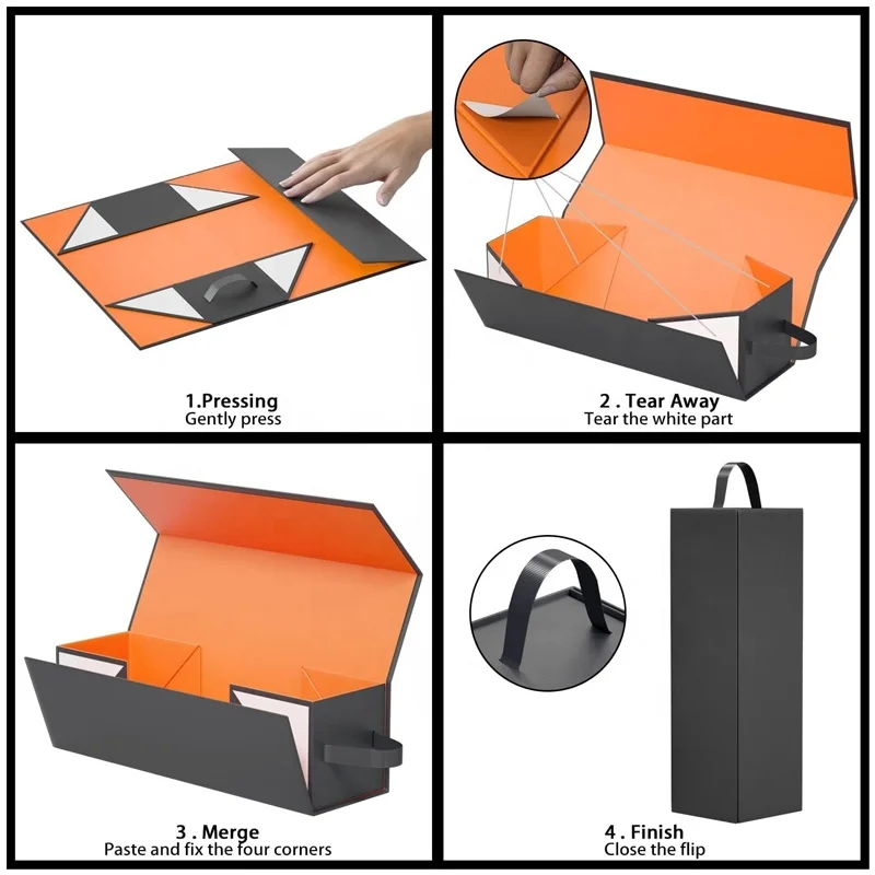 Custom recyclable black Rigid Cardboard Liquor Packaging Boxes Champagne Whisky Red Wine magnetic foldable Paper Gift Box