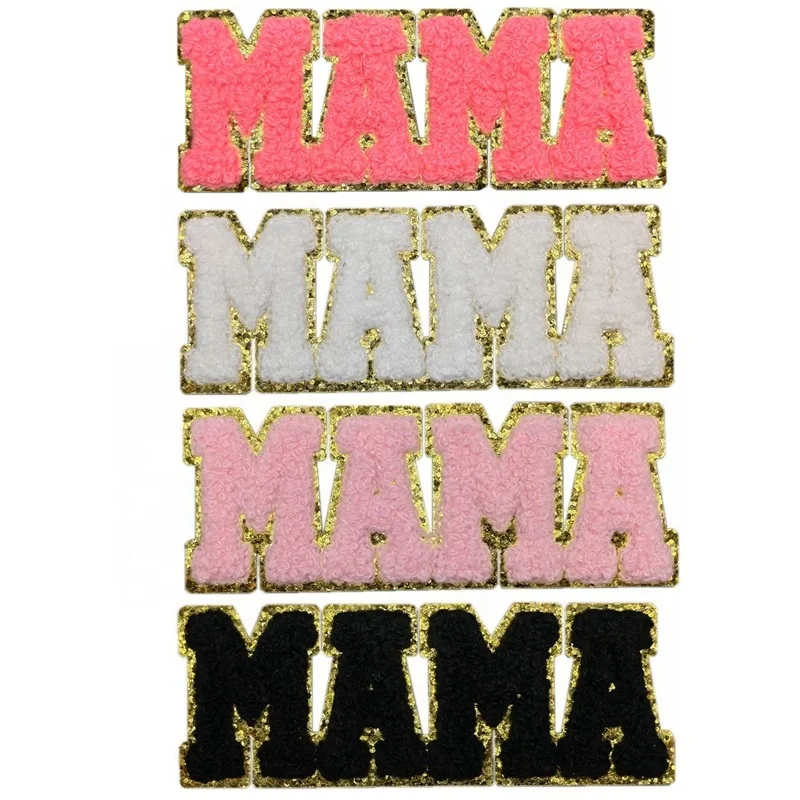 New  Wholesale Large MAMA Chenille Patches  MAMA Letter Chenille Patches iron on Chenille Letters Badge For Garments