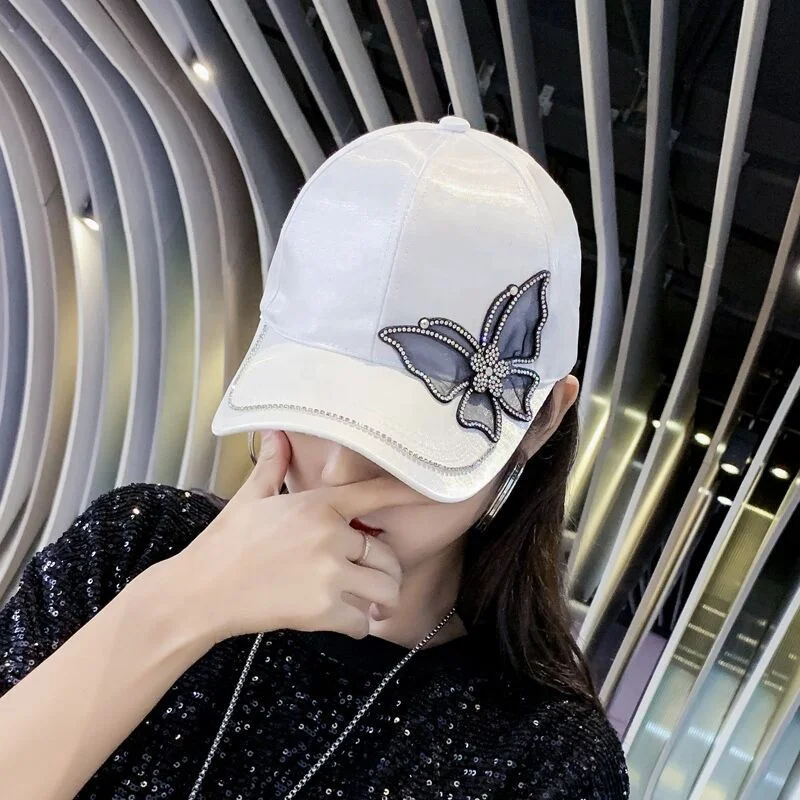 2022 spring and summer ladies baseball cap butterfly rhinestone fashion all-match summer sunshade hat