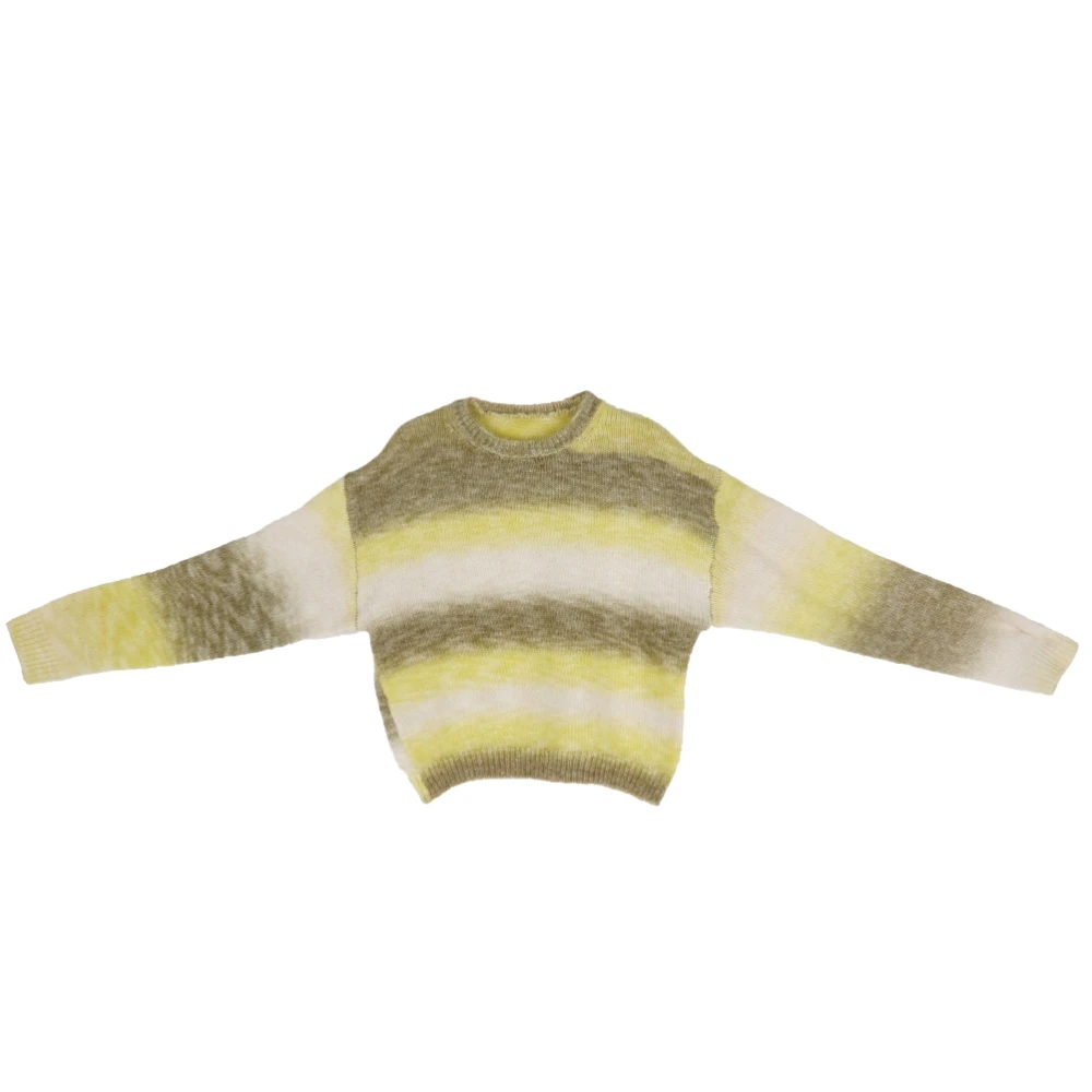 Wholesale custom winter luxury round neck long sleeve knit jumper sweater striped mohair knitted pullover sweater
