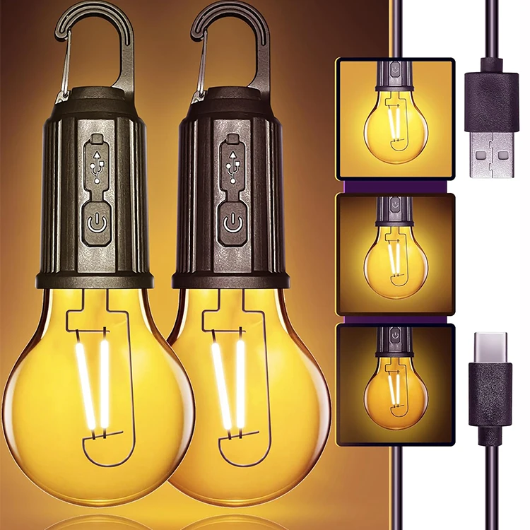 Warm Light Vintage LED Tent Light Bulb Rechargeable Camping Light