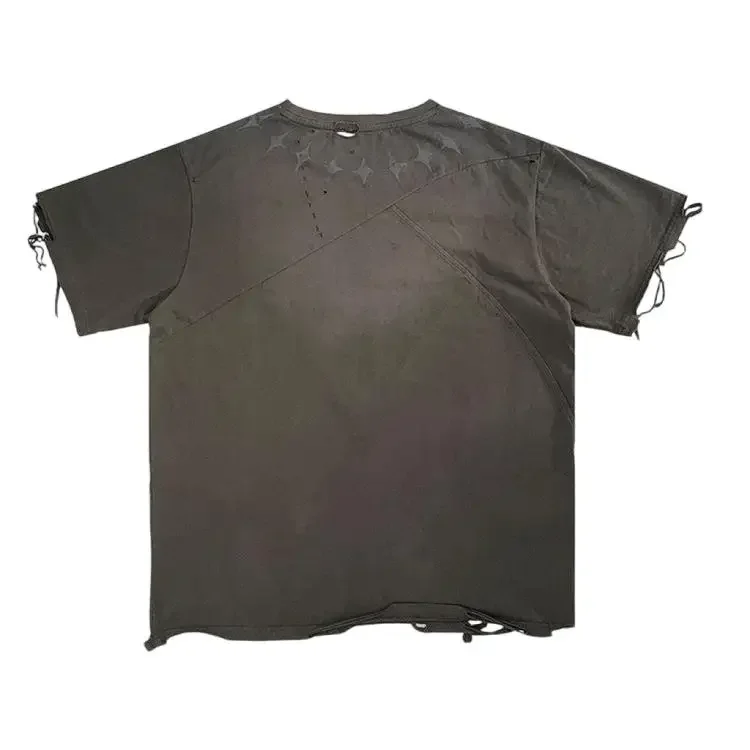 Acid Wash Vintage T shirt Streetwear Distressing Washed Heavy Cotton T Shirts With Logo  Drop Shoulder Oversized