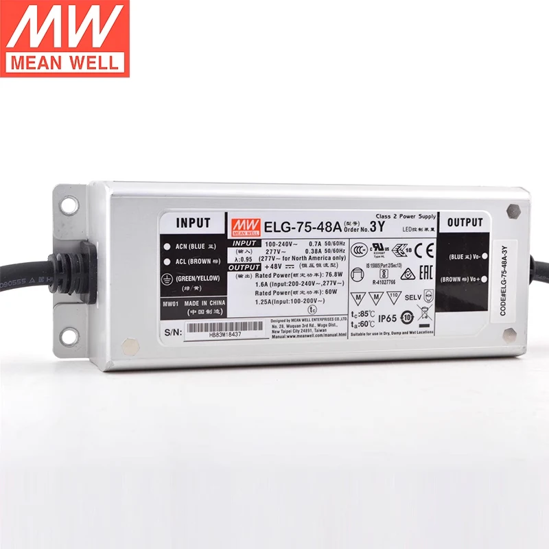 60W 75W Mean Well ELG-75-36A-3Y IP67 Waterproof Submersible Led Driver For Outdoor led Lighting 36V 2.1A