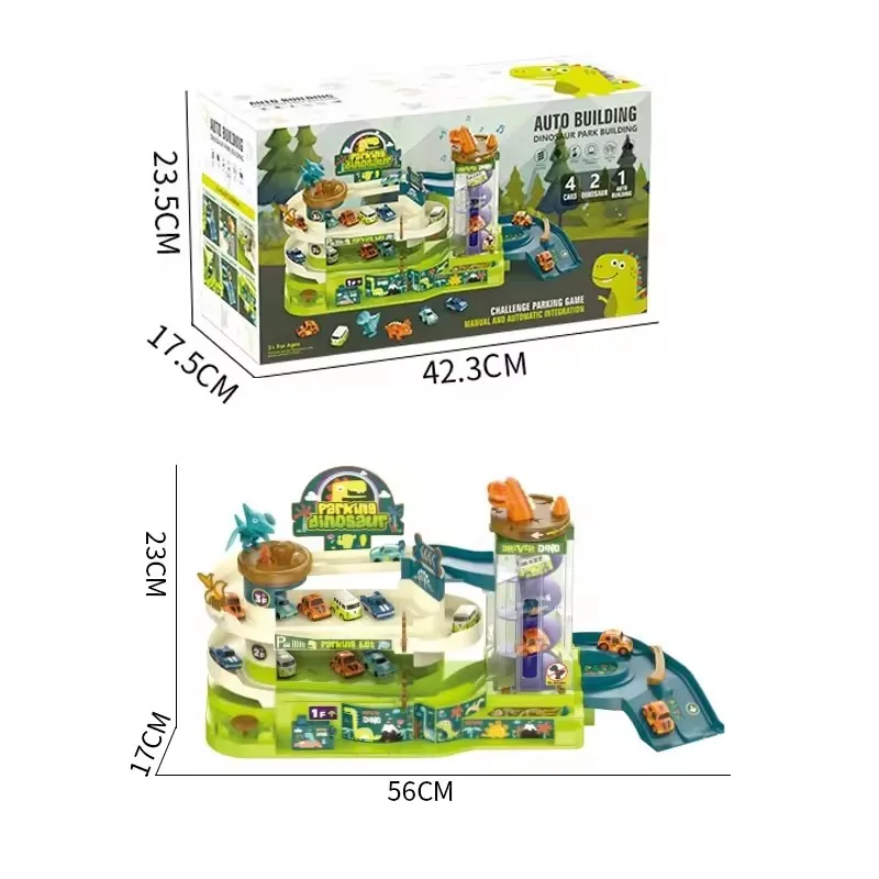 Dinosaur Electronic Rail Toys Set 3 Floors 4 Cars Adventure Games Toy Race Track Car Parking Lot Toy for Kids With Music Light