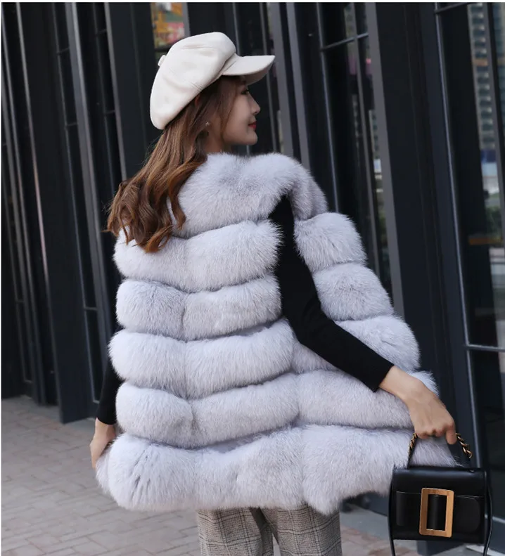 Factory Wholesale Price Winter Coat For Women 6 Rows Real Fur Genuine Gilet Ladies Long Style Girls Natural White Vest Fur Fox