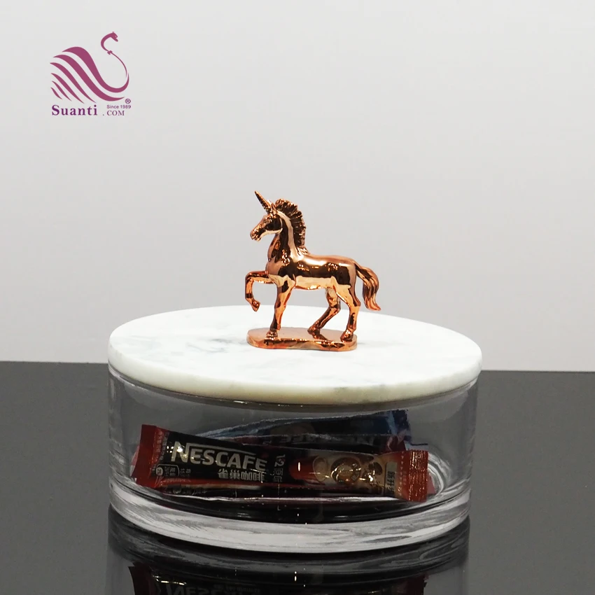 Hotel Home Decor Kitchen Gift Storage Container Glass Jar With Resin Delicate Animal Statue Lid