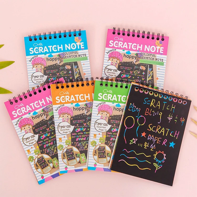 Creative DIY Drawing Sketch Notes For Kids Cute Black Cardboard Scratch Off Notebook