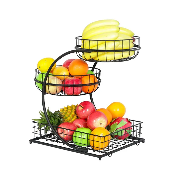 Customized Iron Wire Fruit Display Vegetable Basket Metal Storage Detachable 3 Tier Fruit Basket