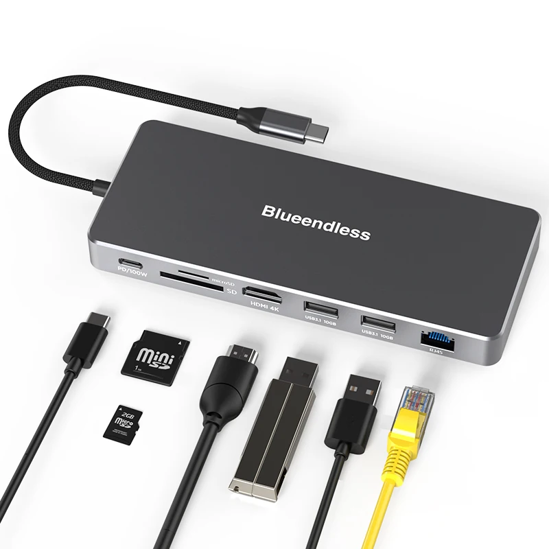 M.2 External Ssd Sata Nvme Case 8 Port 4k 60hz Hdtv Lan Ethernet Pd 100w Usb 3.1 Charging Multi Type C Hub