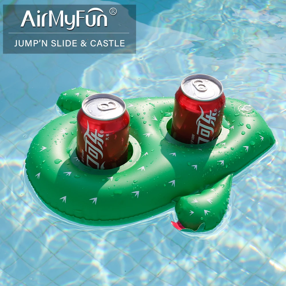 Double Hole Floating Custom Inflatable Drink Holder Lovely Cactus Shape Inflatable Cup Holder For Water Pool Party