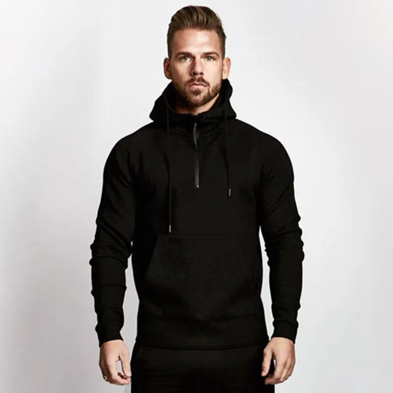 Custom Logo Printed Fall Winter Trend Pullover Men Sports Hoodies Mens Fitness Gym Black Sweatshirts