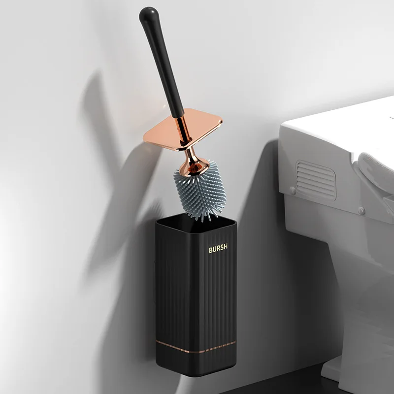 Luxury Style Wall-mounted Thick Nylon Bristle Soft TPR Brush Head Easy Cleaning Detachable Free Punching Toilet Cleaning Brush W