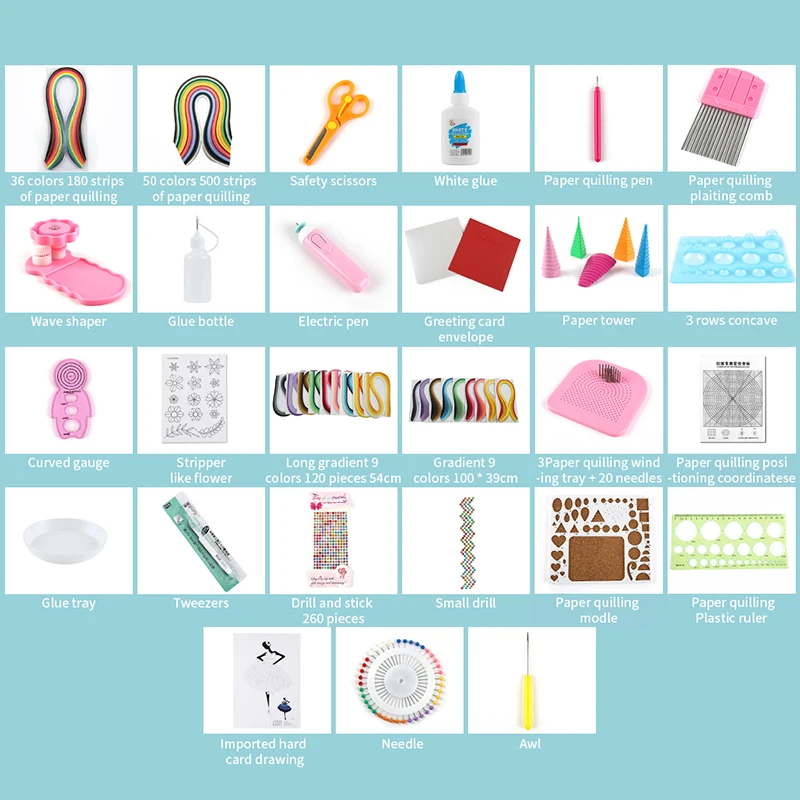 
Paper quilling tool set beginner roll paper new manual derivation drawing material package receiving box line drawing 