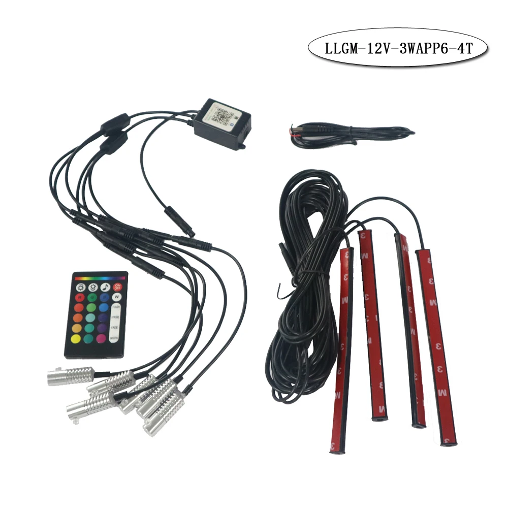 6 head with four corner lights 12v 3W multi color RGB fiber optic led light engine with APP control car use