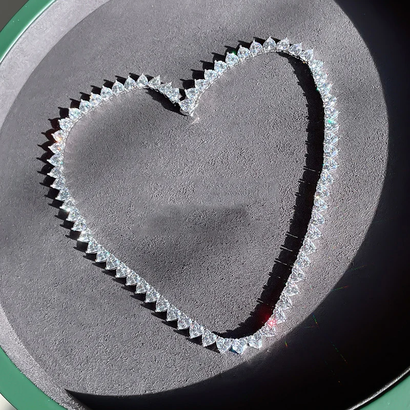 New S925 Silver Heart Necklace 17 Inch White Diamond Necklace High Quality 5A Zircon Factory Direct Sales