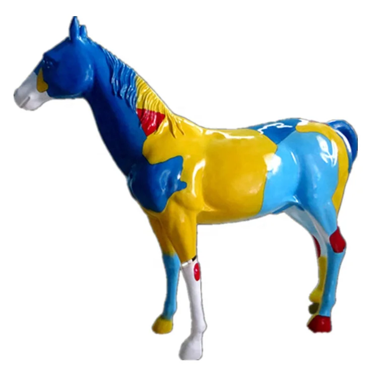 Hand Painted Abstract White Resin Garden Life Size Horse Sculpture