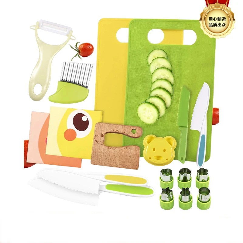 Food grade polypropylene real mini children cooking set safe knife set for kids with plastic knife peeler