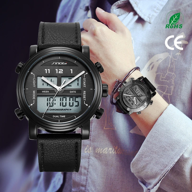 Часы наручные SINOBI S9824G мужские спортивные брендовые Роскошные модные с хронографом и кожаным