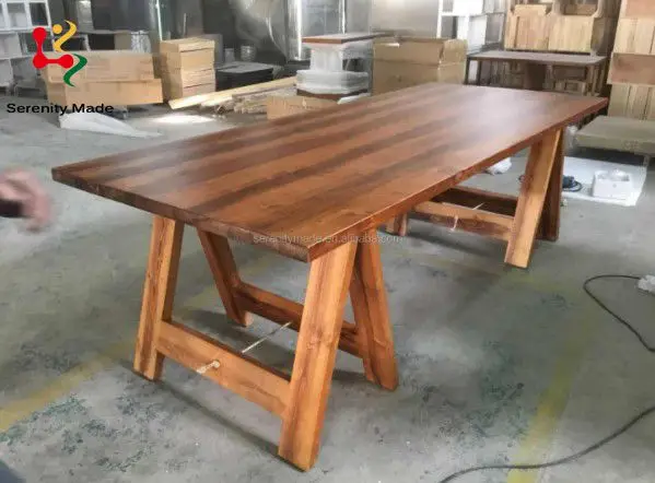 Industrial Live Edge Event Use Table Top  Folding Wood Legs Base Restaurtant Dining Table