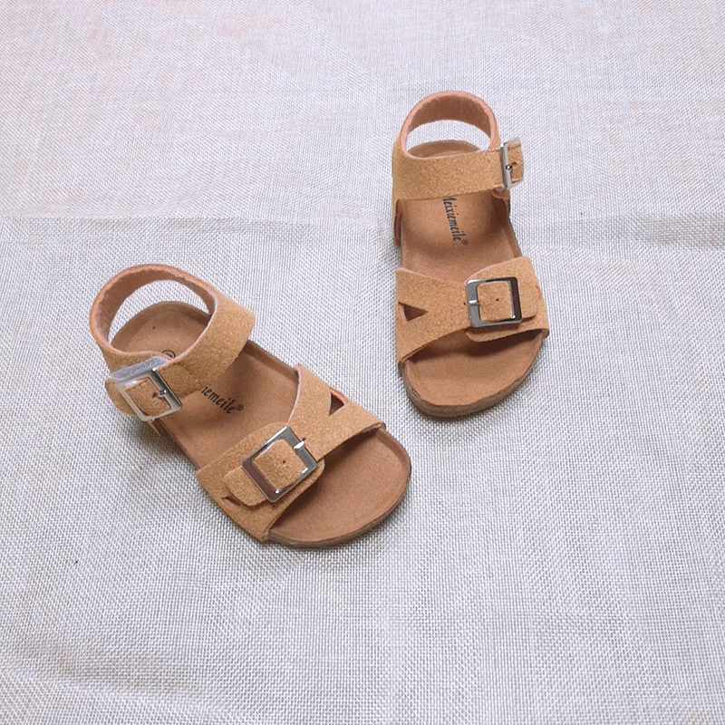 
RTS Summer Solid Baby Boy Girl Kids Bio Cork Sole Sandals with Adjustable Buckles 