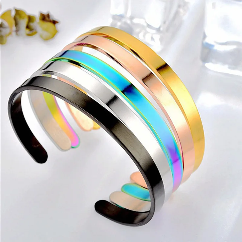 2023 Custom Logo Opening Adjustable C-shaped Bracelet Engraved Pattern Stainless Steel Bracelet for Women and Men