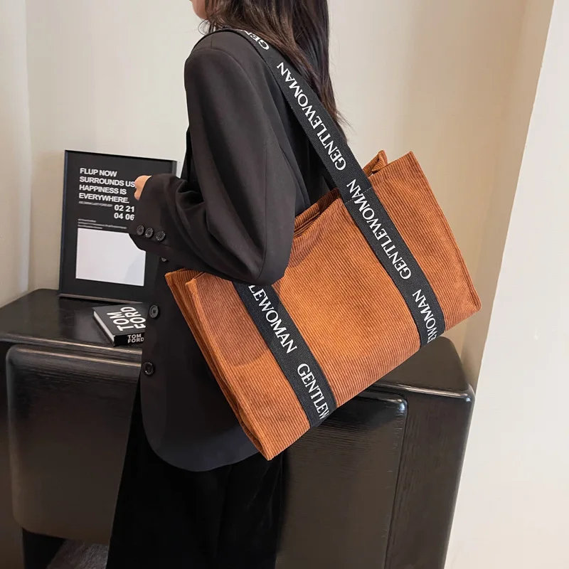 New Bags Striped Suede Tote Bag High Capacity Casual Tote Bag