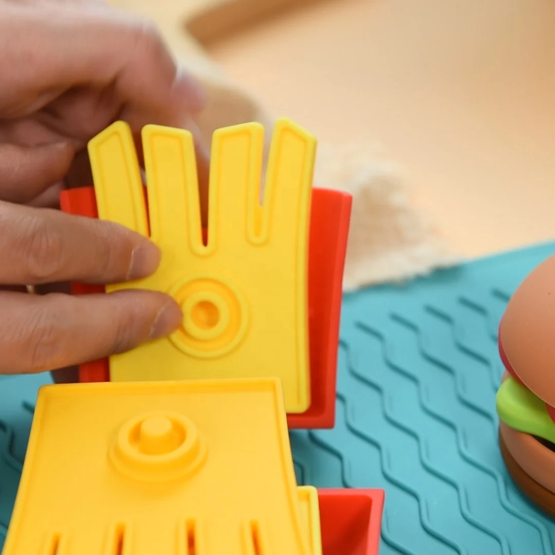 Silicone Hamburger Stack Fun Puzzle Building Blocks Toys Children Customizable Logo Early Education Enlightenment Color Box