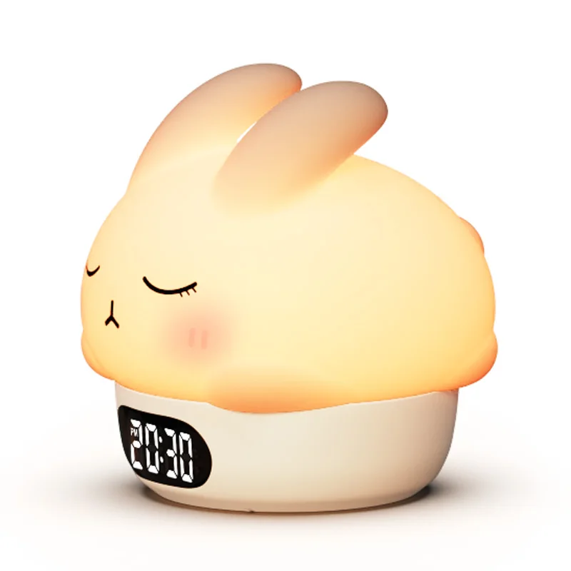 ICARER FAMILY Alarm Clock Night Light Kids Night Light Wake up Timer Silicone Rabbit Bunny Led Children Night Light