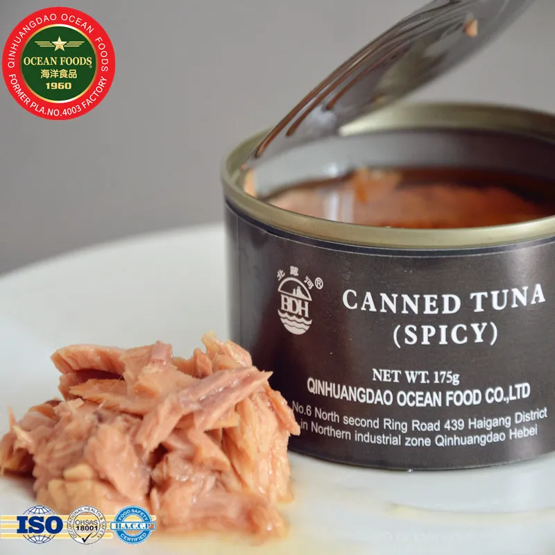 Canned Food Sea Canned Tuna Fish Spicy Flavor Tuna. Tender 175g Body Salt