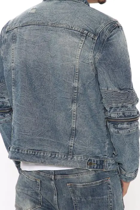 
jean coats mens fashion ripped denim cotton bomber jacket 