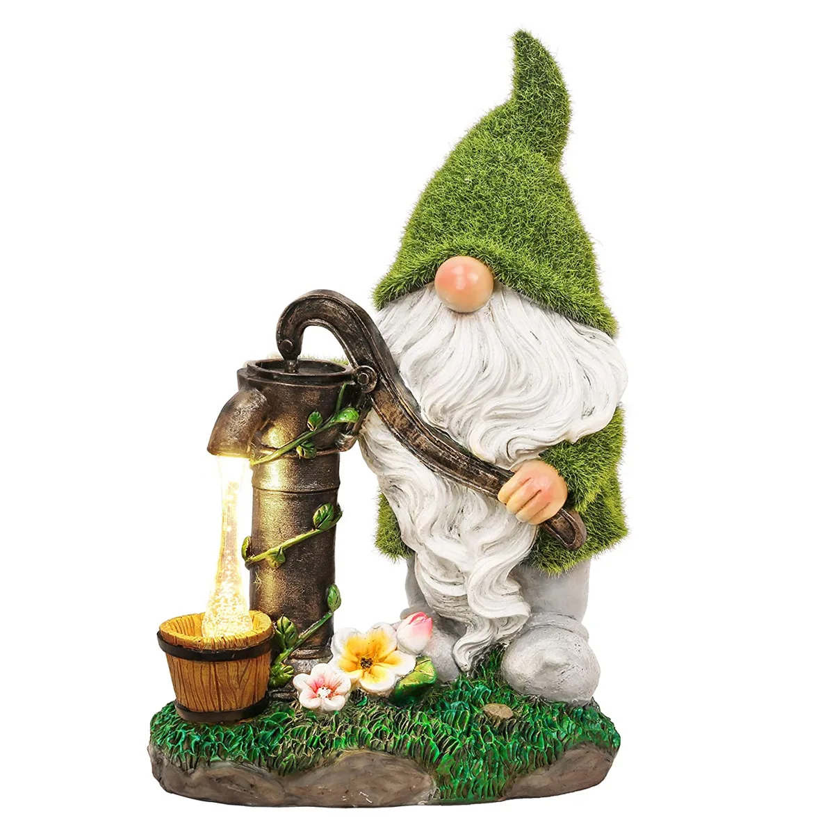 
Garden Decorations Gnome Outdoor Solar Lamp Resin Ornament Handicraft Cartoon Statue Dwarf Water Presser 