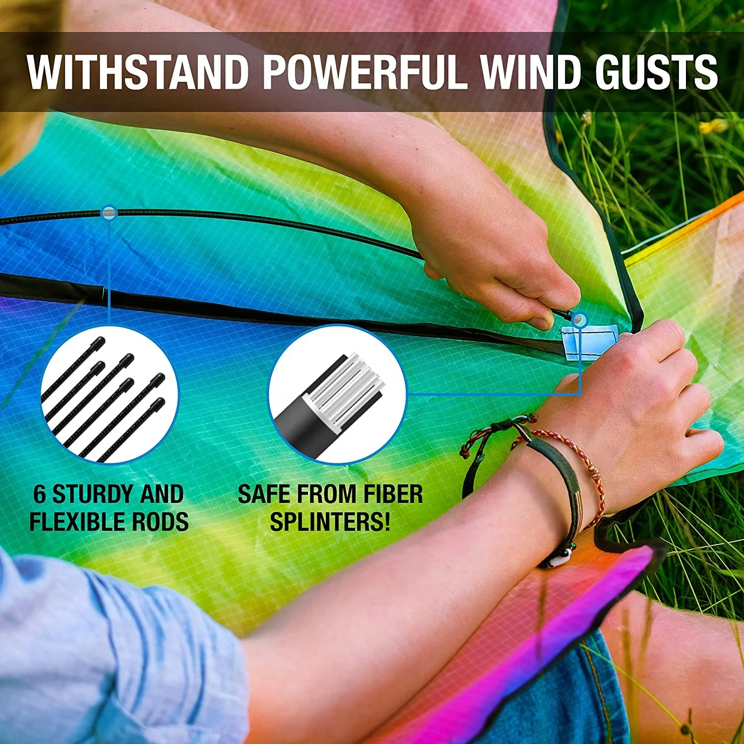 Giant Beach Kites Easy to Fly Rainbow Kite Family Outdoor Games and Activities Flying Kites Easy to Assemble