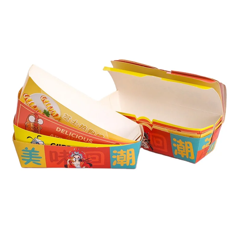 2023 eco friendly factory price Custom Logo Printing Paper Box Korean corn Hot dog tray hot dog box with cover