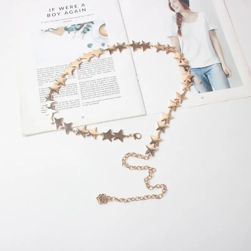 Wholesale Womens Gold Stars Metal Decorative Chain Belt On Waist Fashion Accessories Tendencias 2024