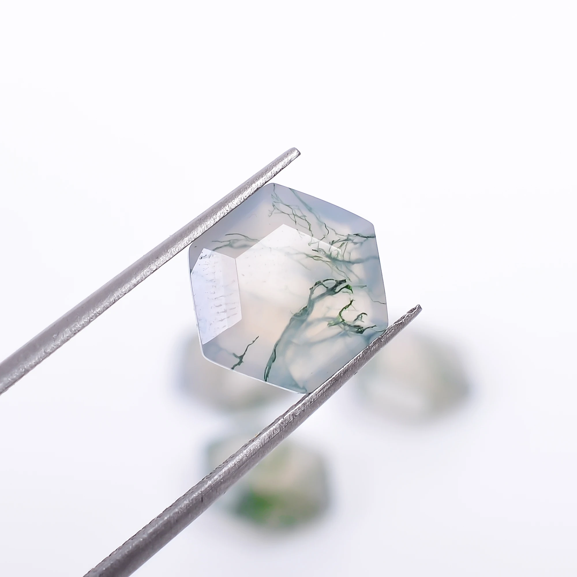 Natural Green Moss Agate Hexagon Shape Step Cut Loose Gemstone For Jewelry Making Hexagon Cut Moss Agate Calibrated Size Loose