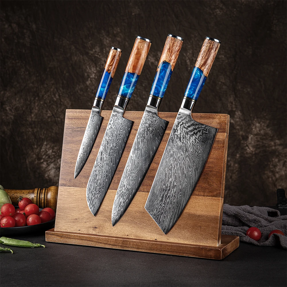 Прямая поставка профессиональный нож santoku VG10 67 слоев стали Дамасские кухонные ножи с ручкой из синей