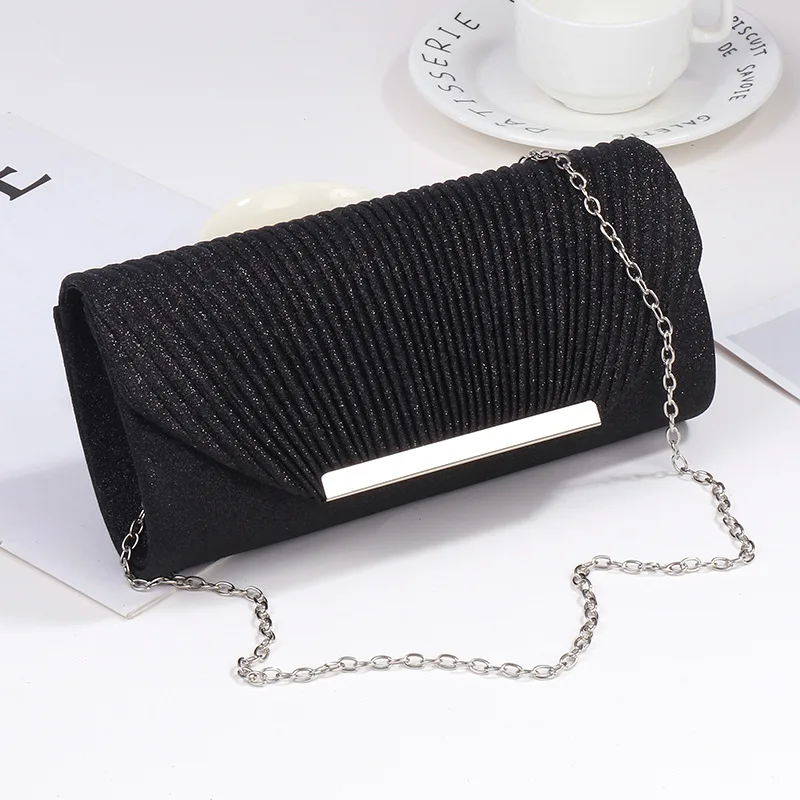 Luxury Large Capacity Envelope Evening Bag New Bright Grain Wrinkle Textured Long Hardware Trim Strip Luxury Wedding Handbags